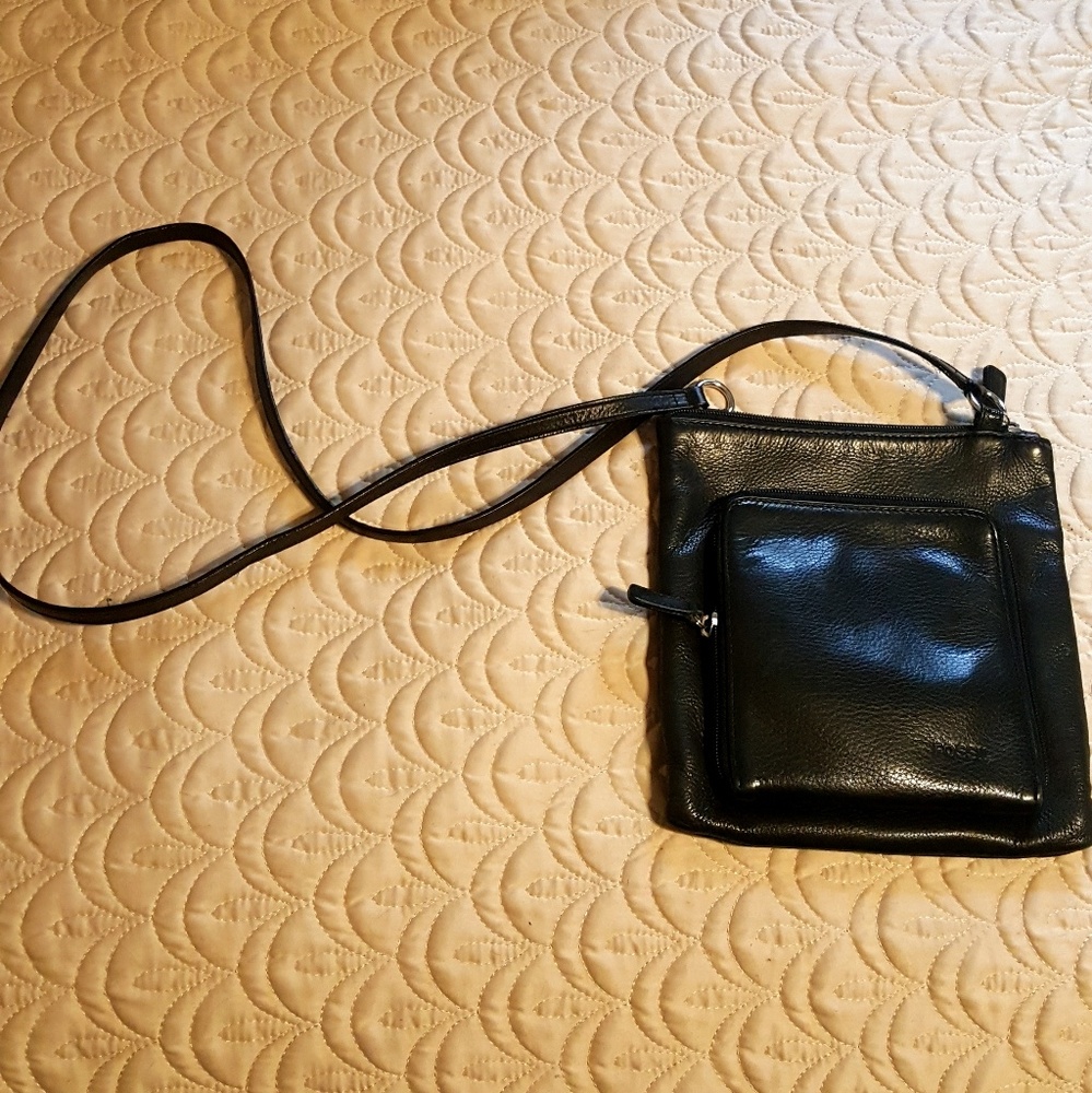 Black Leather Fossil Crossbody Handbag